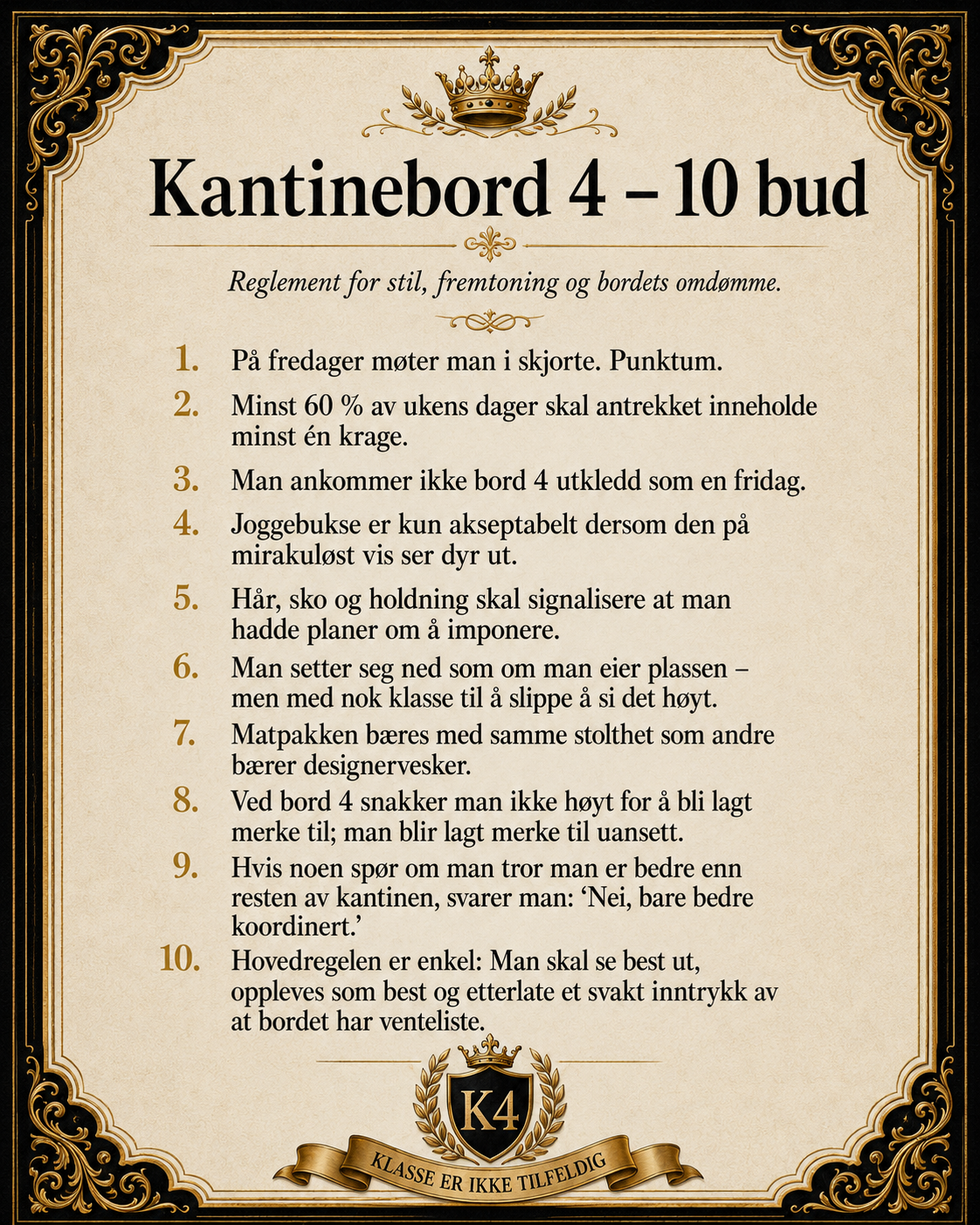 Originalplakaten med Kantinebord 4 sine ti bud